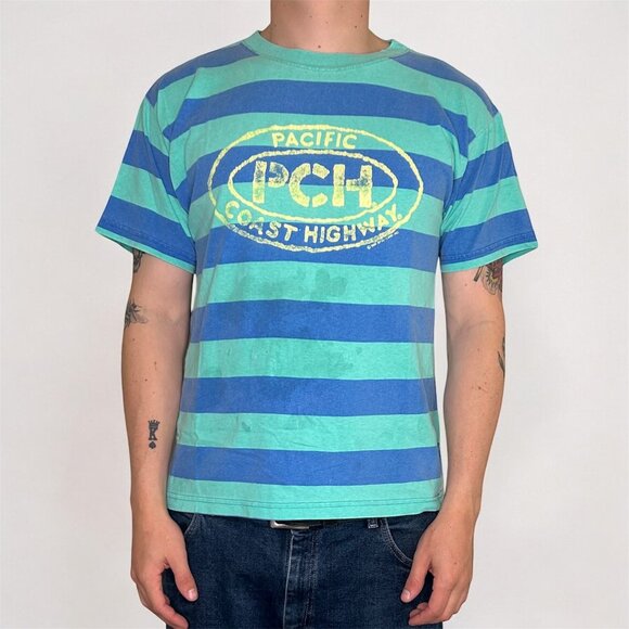 Vintage 1992 Pacific Coast Highway Striped California Travel Unisex T-Shirt M - Picture 1 of 6
